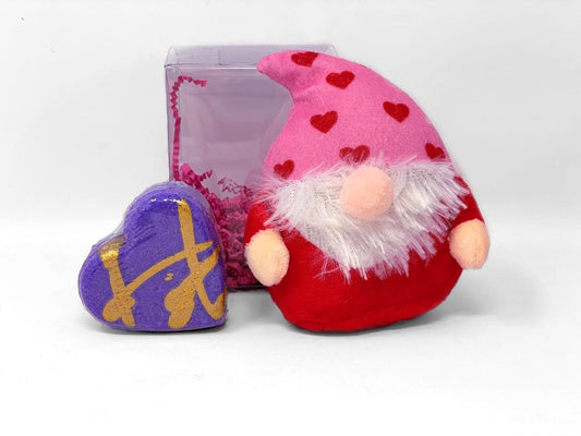 Gift Set With Heart Bath Bombs and Gnome Plush Valentines Day - Oily BlendsGift Set With Heart Bath Bombs and Gnome Plush Valentines Day