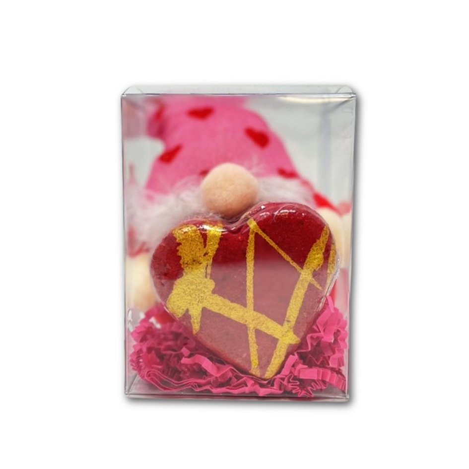 Gift Set With Heart Bath Bombs and Gnome Plush Valentines Day - Oily BlendsGift Set With Heart Bath Bombs and Gnome Plush Valentines Day