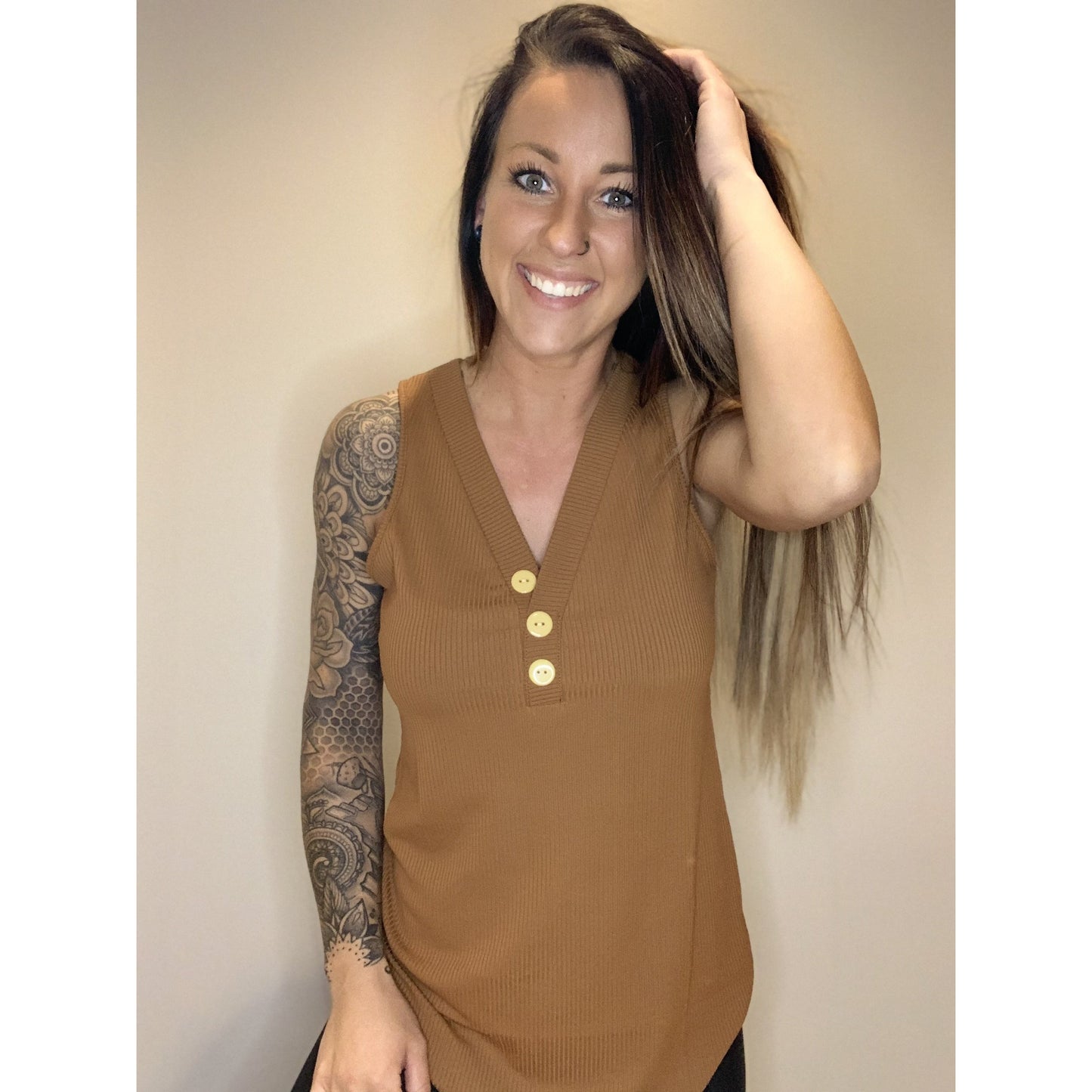 Light Brown Tank Top With Buttons