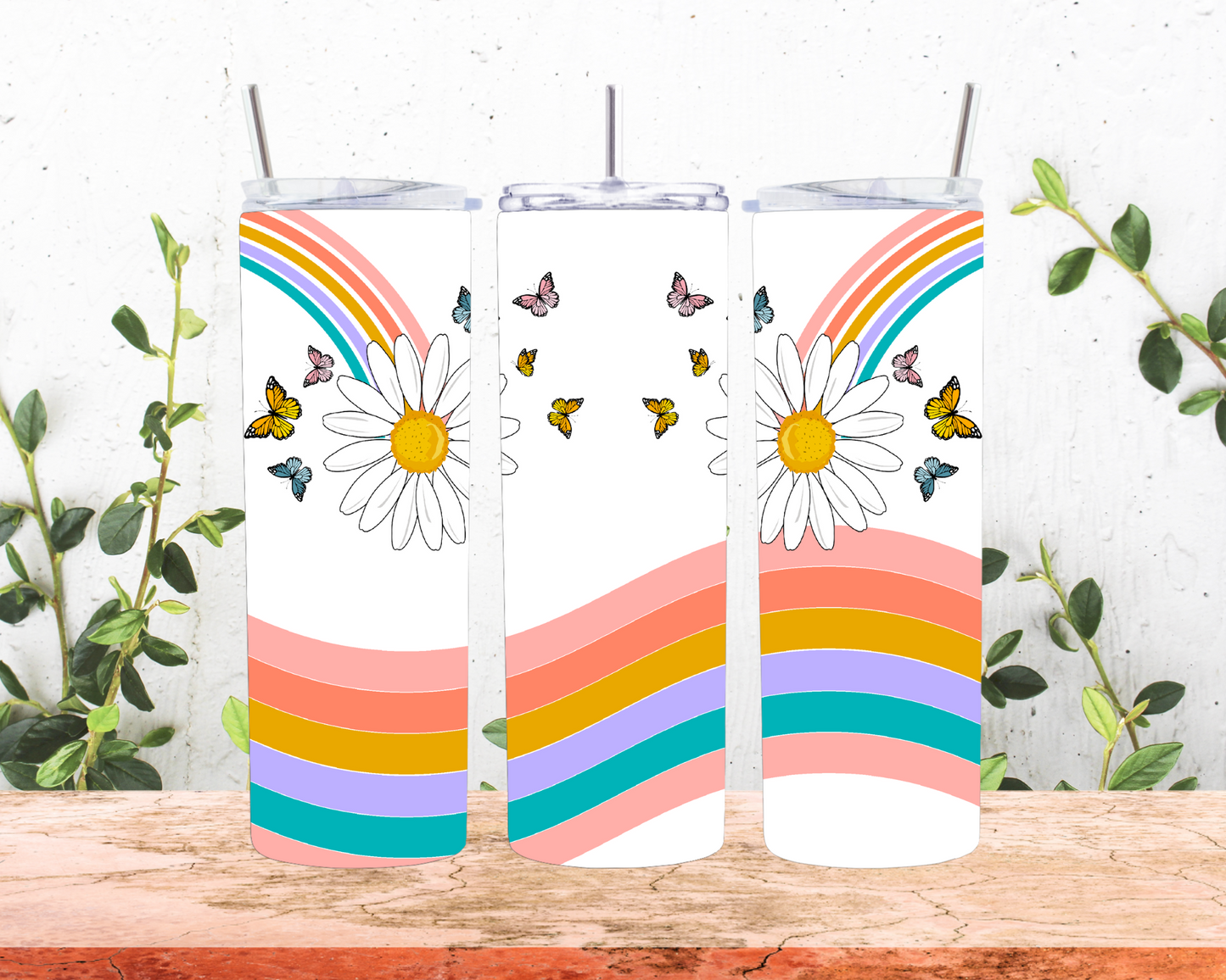 Butterfly Daisy Rainbow Tumbler