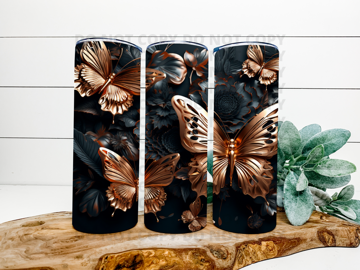 Rose Gold Butterflies 3D Tumbler