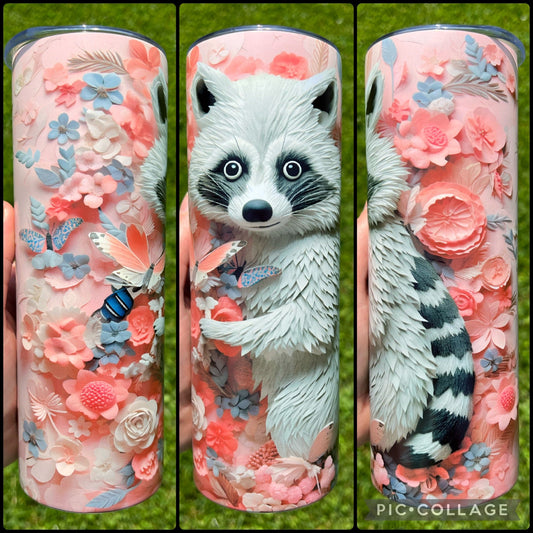Raccoon Floral 3D Tumbler