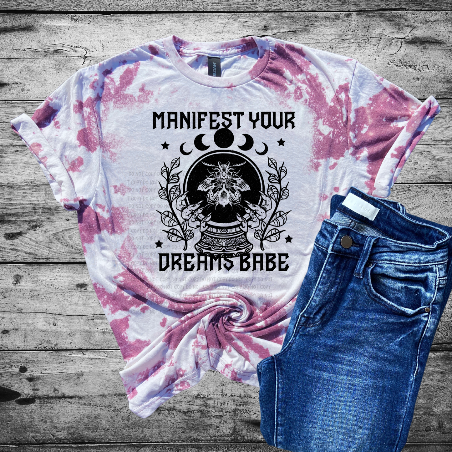 Manifest Your Dreams Babe Bleached Distressed Tee Shirt