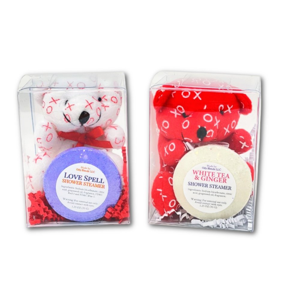 Valentines Shower Steamer and Bear Gift Set - Oily BlendsValentines Shower Steamer and Bear Gift Set