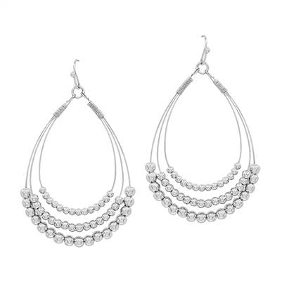 Silver Beaded Layered Teardrop Earrings