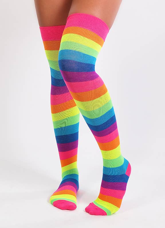 PRIDE Rainbow Multi Knee High Socks Neon - One Size Fits All