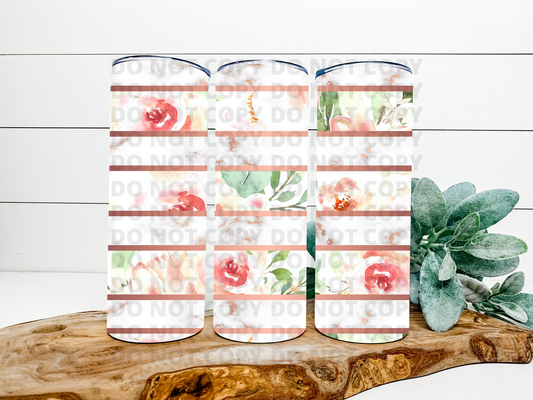 Floral With Rose Gold Trim Stainless Steel Tumbler