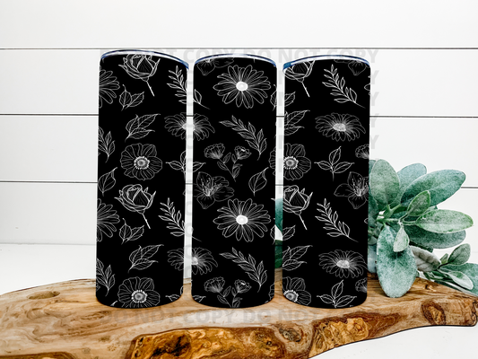 Black Floral Stainless Steel Tumbler
