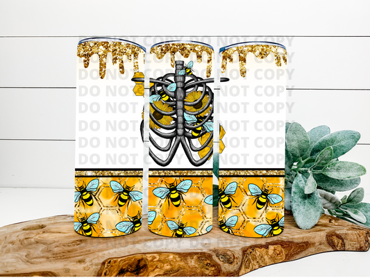 White Organ Bee Glitter Stainless Steel Tumbler