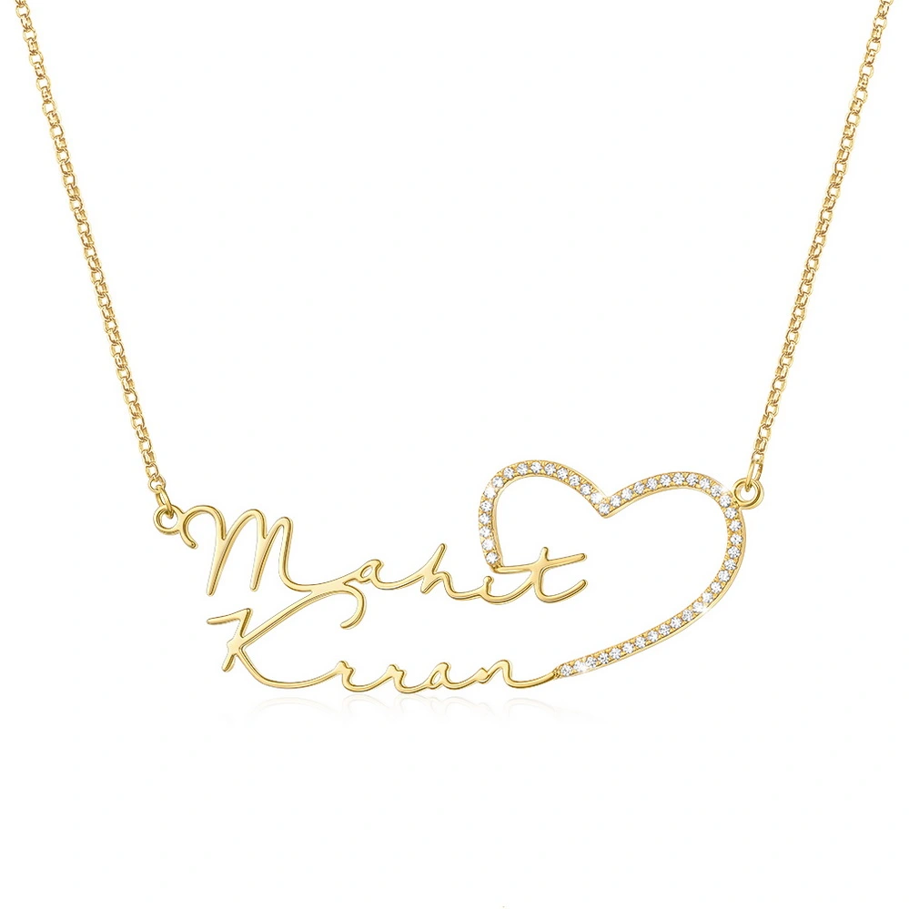 Custom Double Name Necklace with Heart