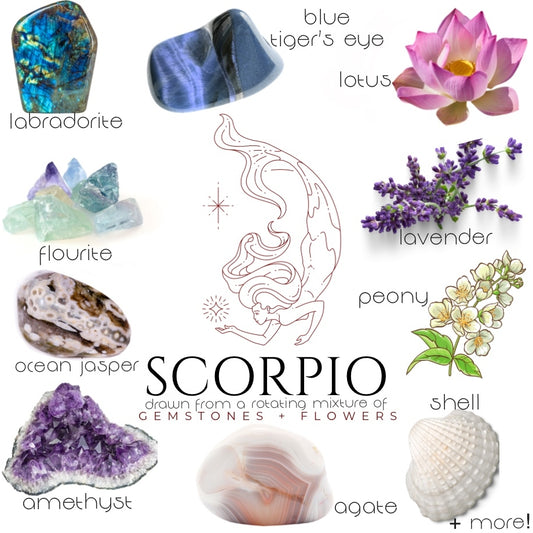Scorpio Crystal Zodiac Candle, Zodiac Candle w/ Gemstones + Herbs