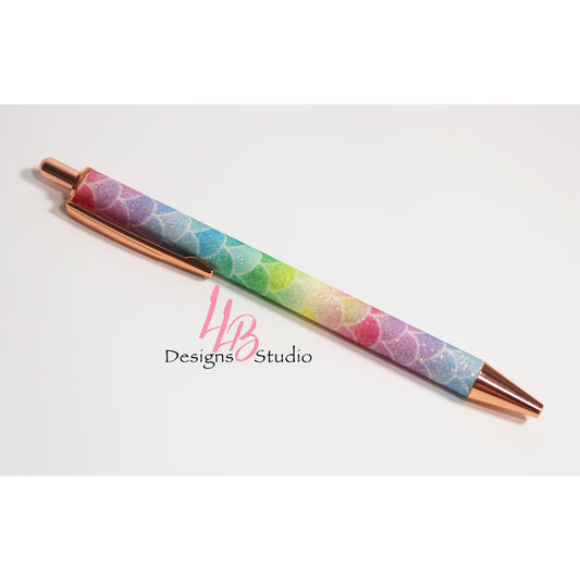 Stationary Pen | Rainbow Mermaind Glitter Clickable Pen