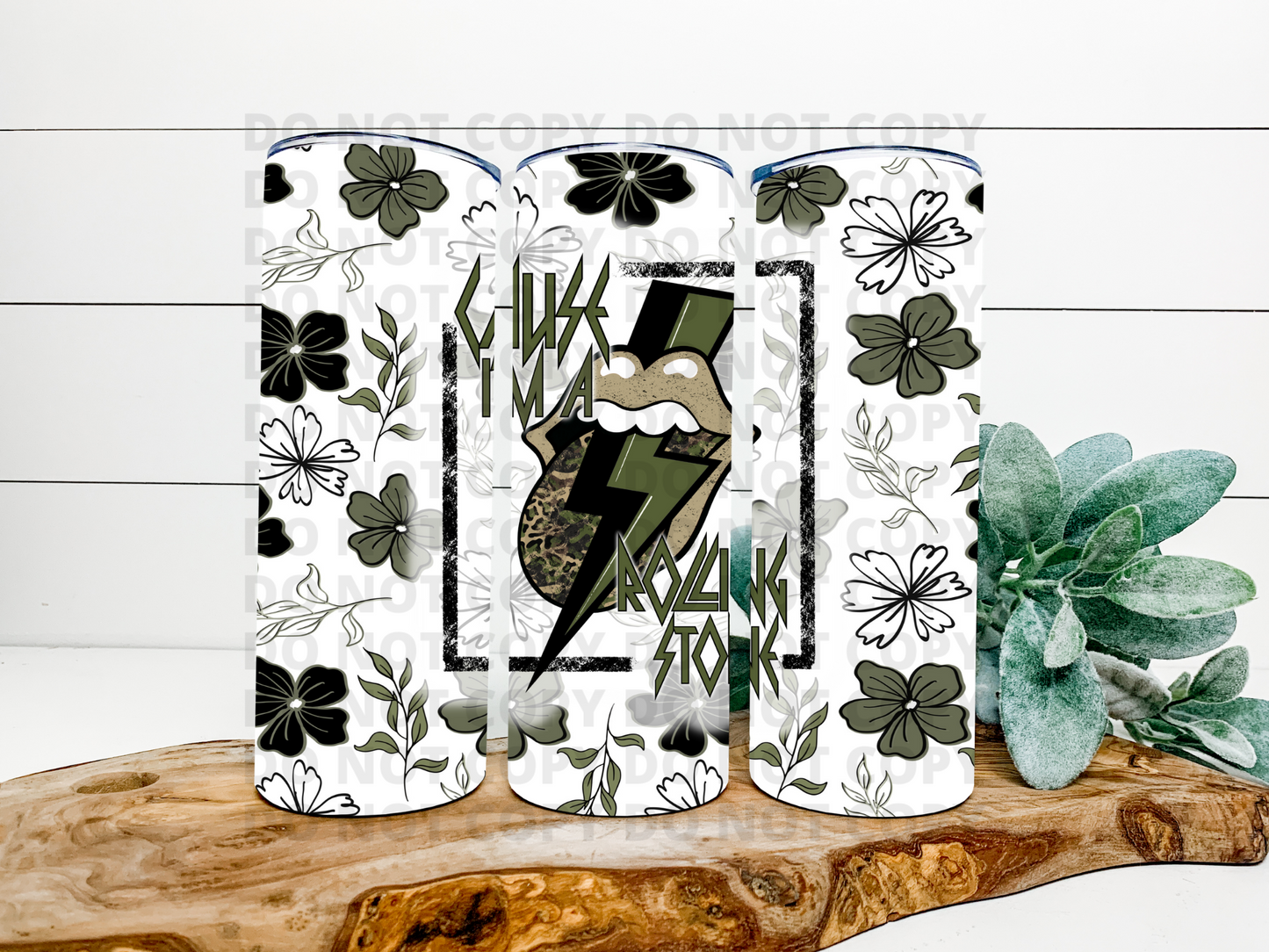 Rolling Stone Green Floral Stainless Steel Tumbler