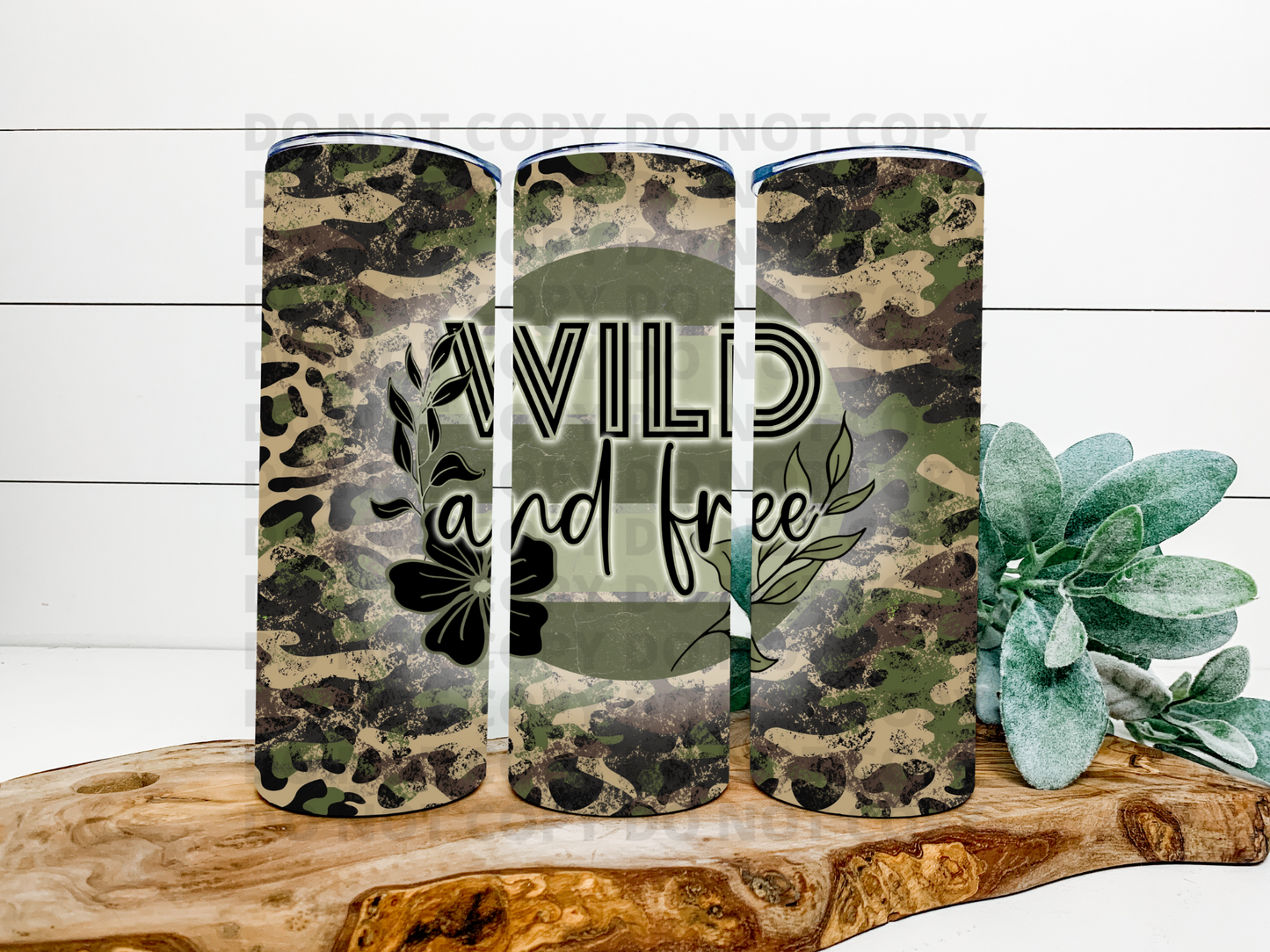 Wild & Free | Camo & Leopard Background Stainless Steel Tumbler