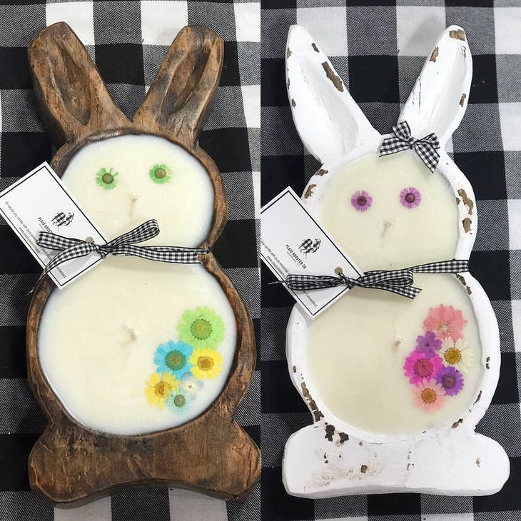 Bunny Dough Bowl soy candle with real flowers