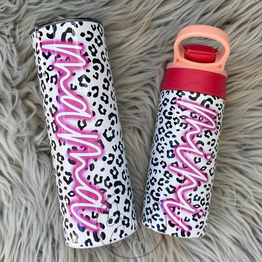 Mommy and me snow leopard pink neon Mama Mini Tumbler Set