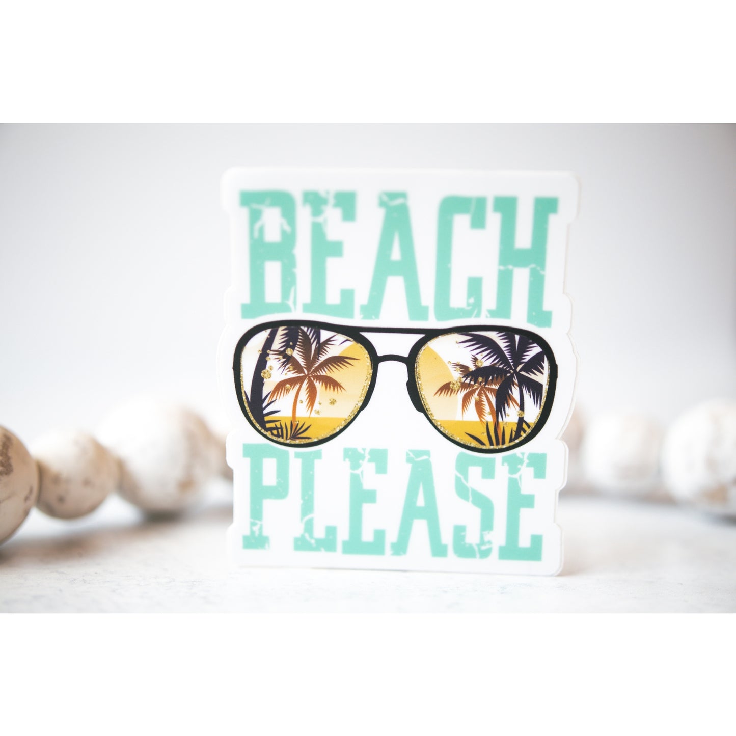 Beach Please, Sunglasses, Clear, Vinyl Sticker, 3x3 in.