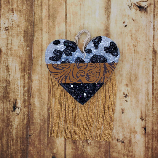 Tooled Leather Cowprint Heart Freshie