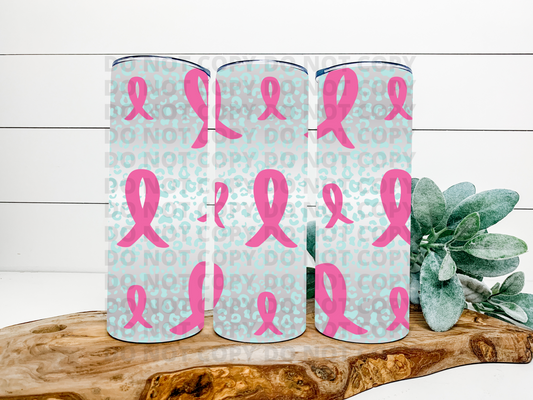 Breast Cancer Awareness Blue Leopard Stainless Steel Tumbler