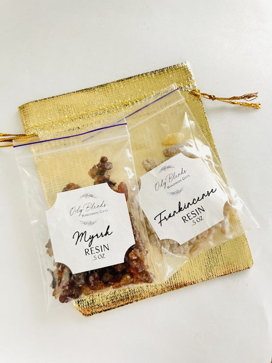 Twin Pack of Frankincense and Myrrh Resin in Gold Bag