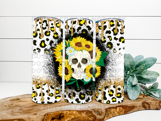 Sunflower Leopard Skull Stainless Steel Tumbler