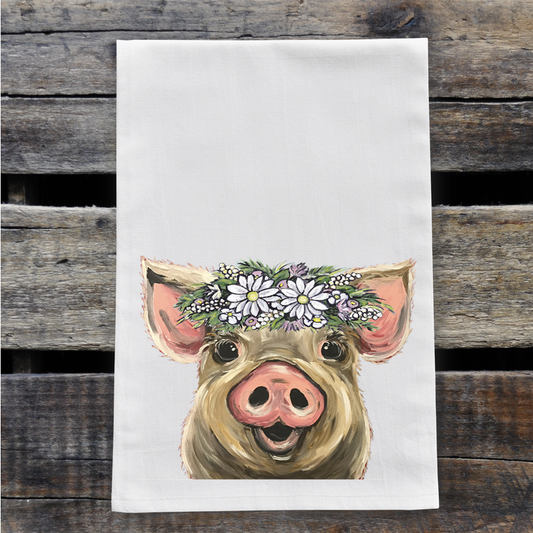 Pig Flour Sack Towel, Farmhouse Decor, Pig Tea Towel
