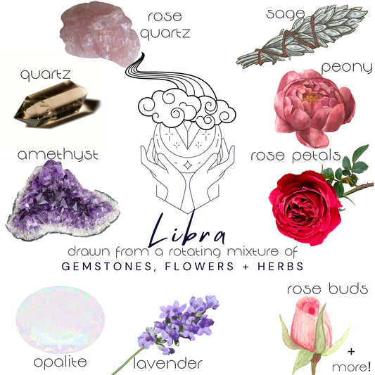Libra Crystal Candle, Zodiac Candle w/ Gemstones + Herbs