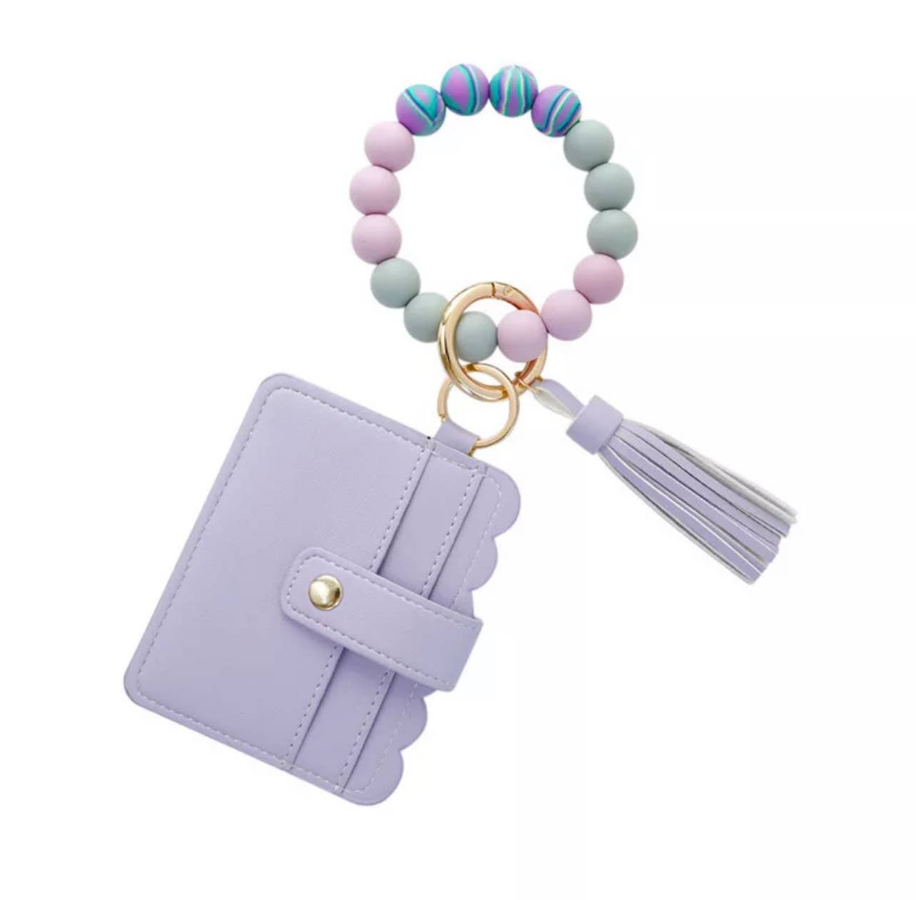 Upcycled Charm Wristlet Keychain ID Holder – Cotton Blossom Charm