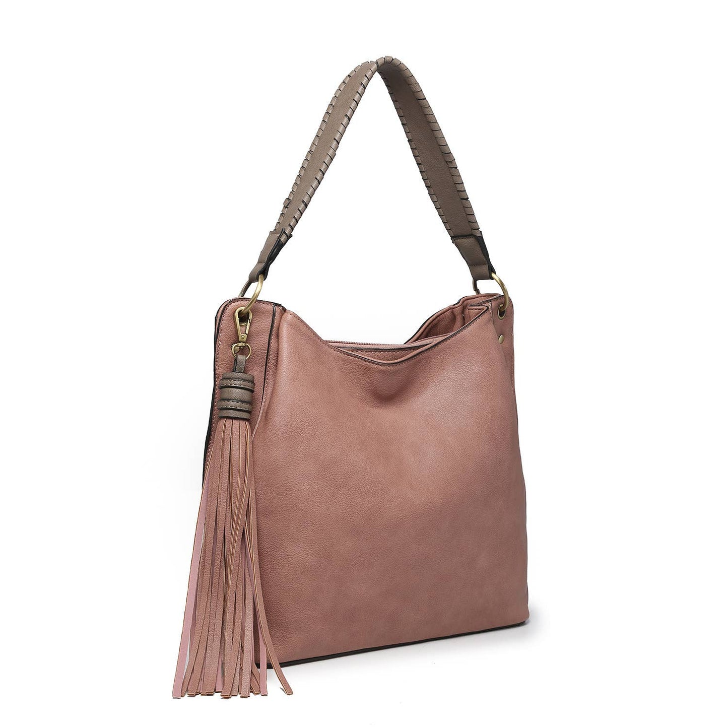 Amber Three Compartment Tassel Hobo Bag in Rosewood