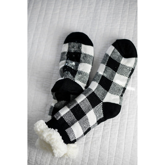 Black Buffalo Plaid Fleece Socks