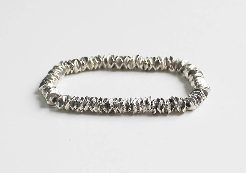 Hammered Silver Beaded Stretch Bracelet