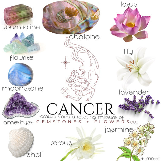 Cancer Crystal Candle, Zodiac Candle w/ Gemstones + Herbs