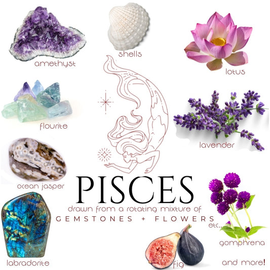 Pisces Crystal Candle, Zodiac Candle w/ Gemstones + Herbs