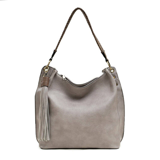 Amber Three Compartment Tassel Hobo Bag in Greyd