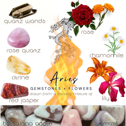 Aries Crystal Candle, Zodiac Candle w/ Gemstones + Herbs