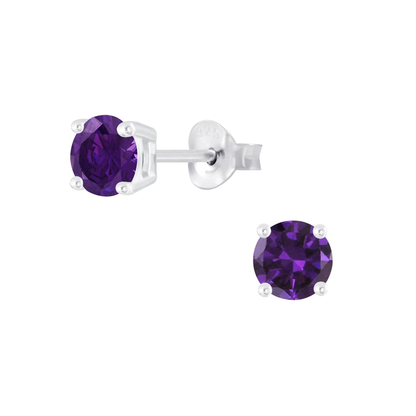 Amethyst CZ Round Studs Earrings in Sterling Silver