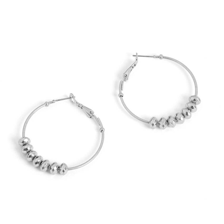 Hoop w/ Beads Earrings - Silver