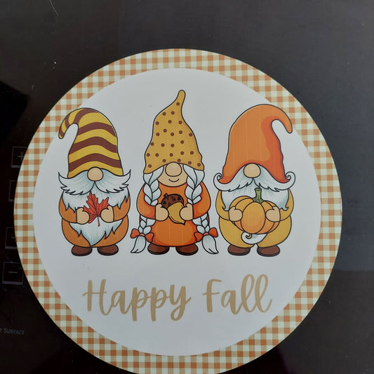 Happy Fall Gnome 8 inch Round Sign