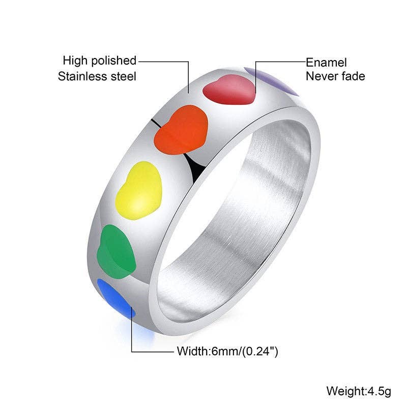 Rainbow Heart LGBTQ Pride Couple Ring in Stainless Steel