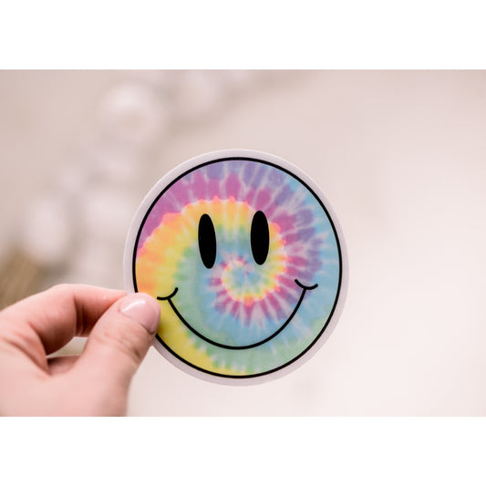 Tie Die Smily Face Circle, Vinyl Sticker, 2x2 in