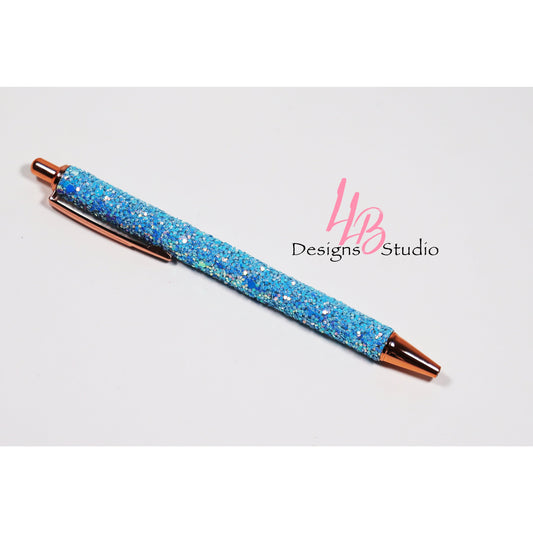Stationary Pen | Ocean Blue Confetti Clickable Pen | Black Ink