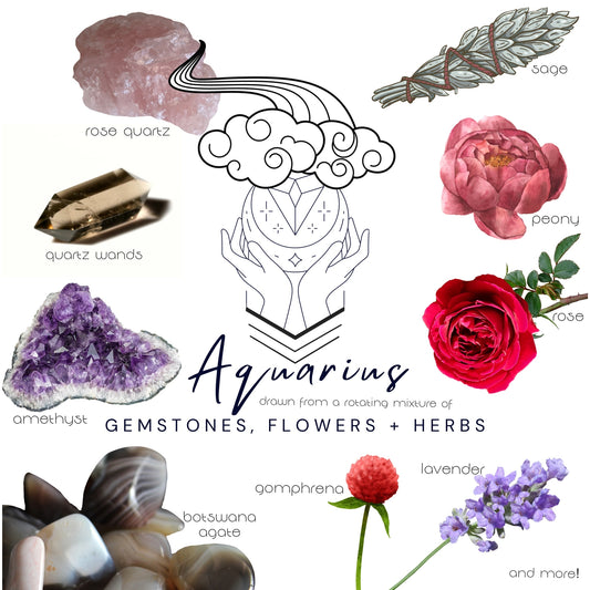 Aquarius Crystal Candle, Zodiac Candle w/ Gemstones + Herbs