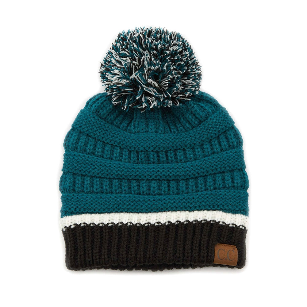 C.C Teal Color Ribbed Beanie With Pom