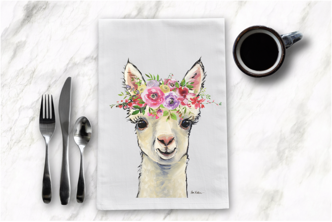 Spring Flower Alpaca Tea Towel, Farmhouse Towel Decor