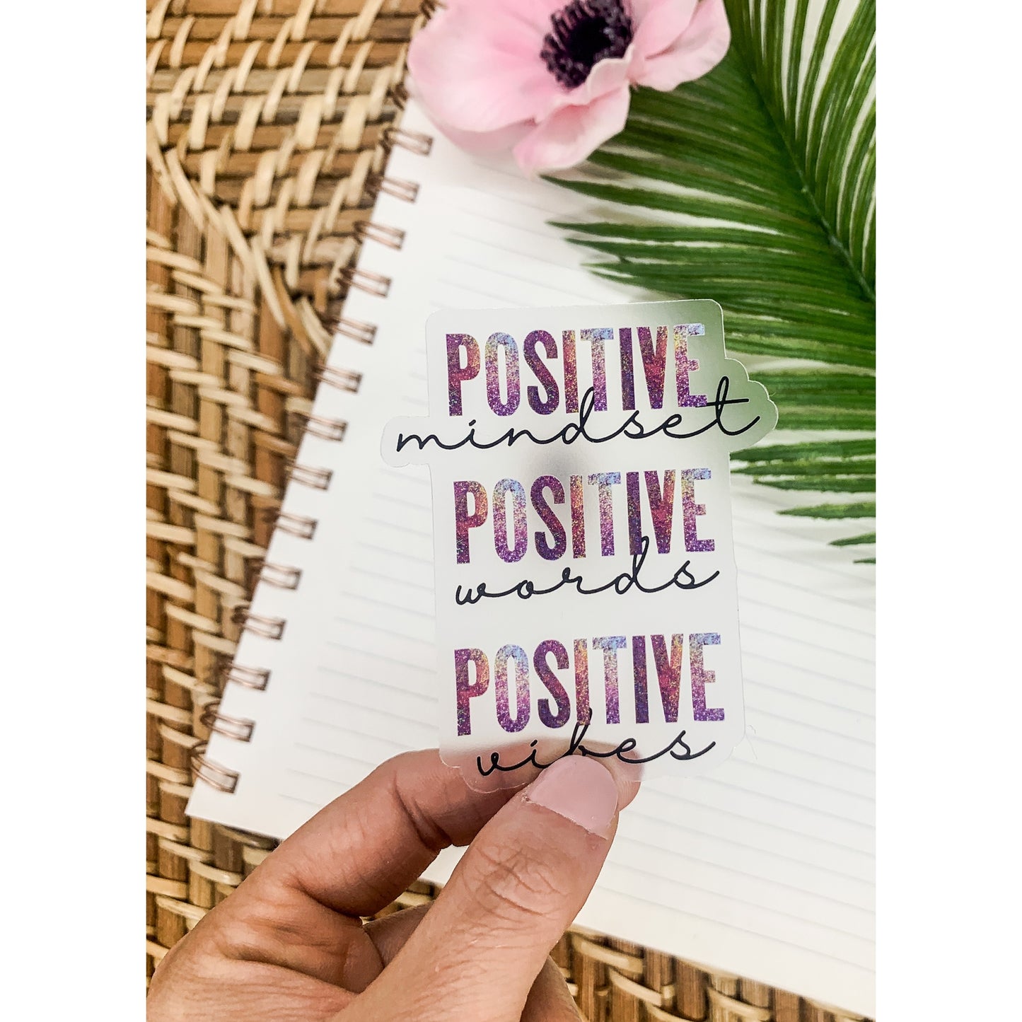 Positive Mindset Words Vibes Clear Vinyl, Sticker, 3x3 inch