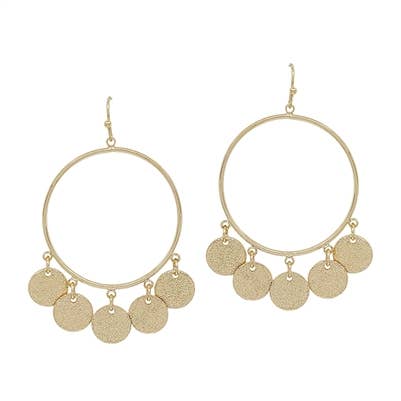 Gold Open Circle with Coin Charms Earrings