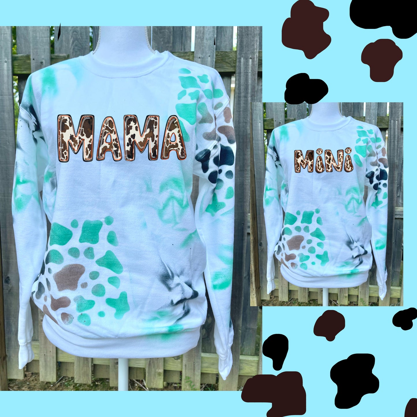 Mama/Mini Cow Print Dyed Tee or Sweatshirt