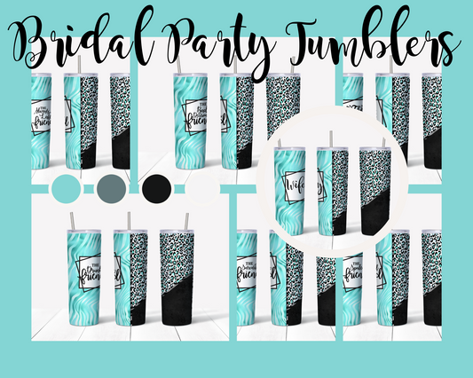 Bridal Party (or Best Friends) Teal Leopard 20 oz Tumblers