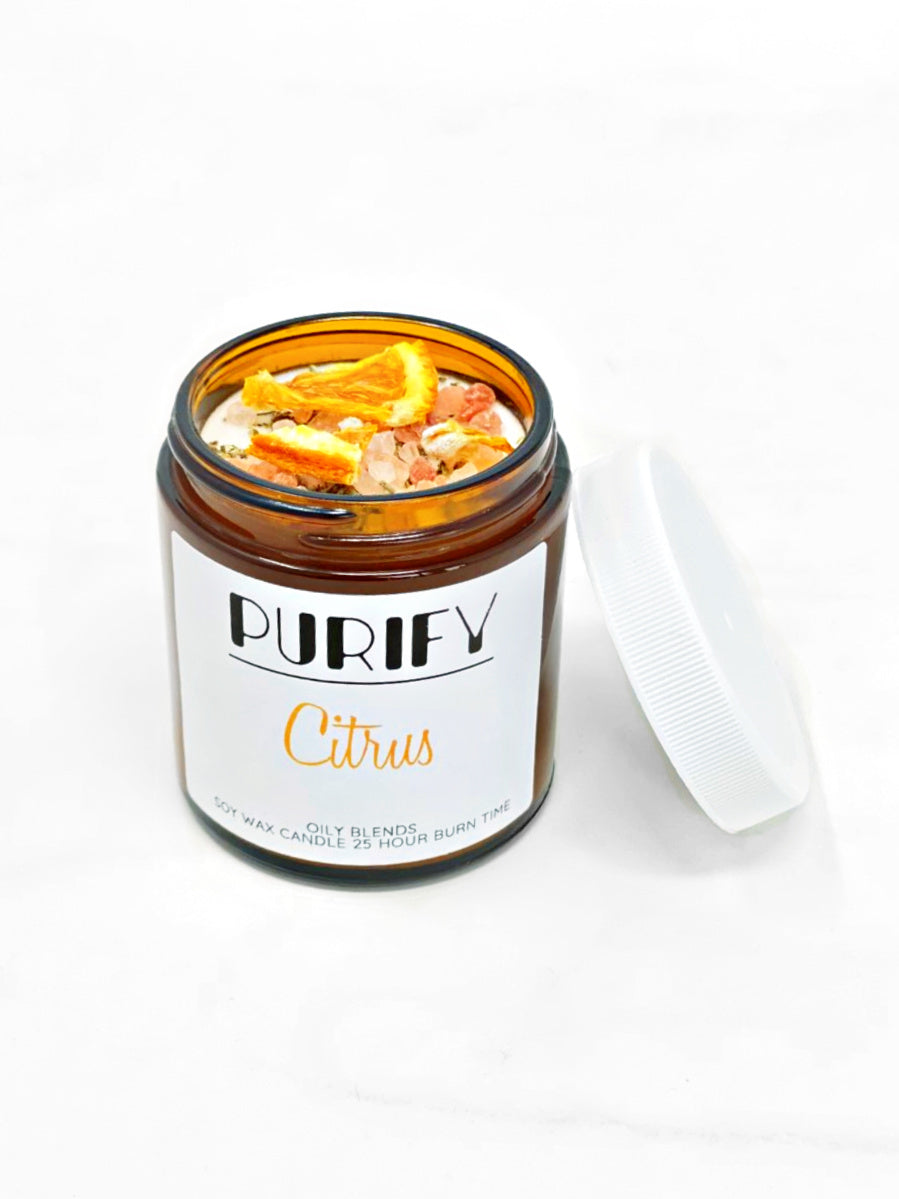 Small Purify Candles with Herbs and Pink Salt - 25 Hour Burn Time Soy Wax Candles