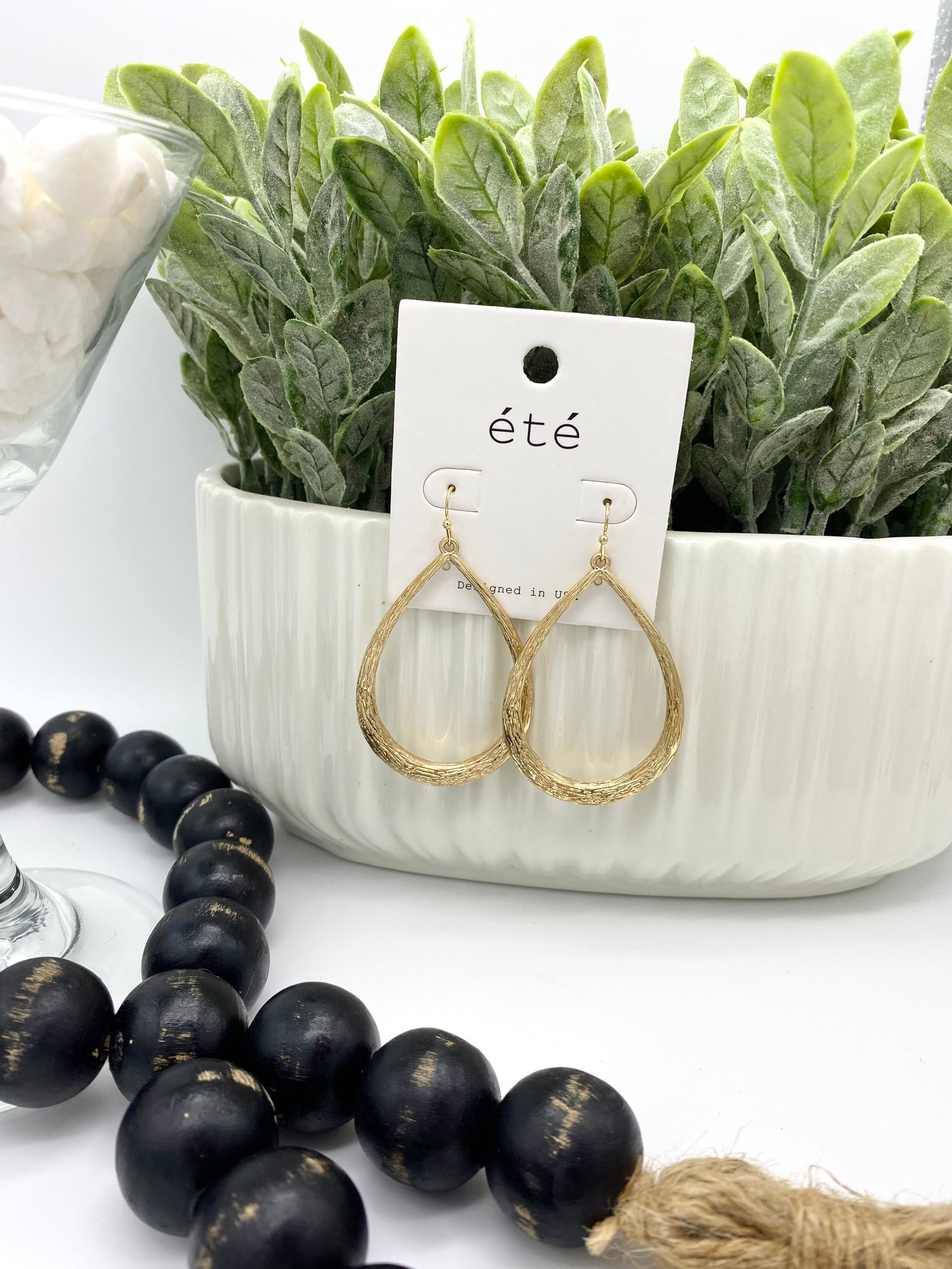 Etched Gold Teardrop Earrings